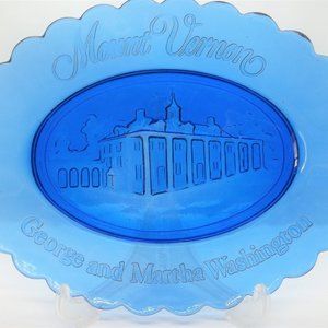 Cobalt Blue Avon Vintage George & Martha Washington Oval Mount Vernon Plate